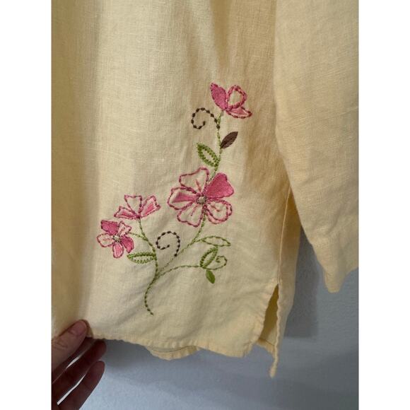 JM Collection by Jennifer Moore 100% Linen Embroidered Button Up Shirt Size 12 - Picture 3 of 5